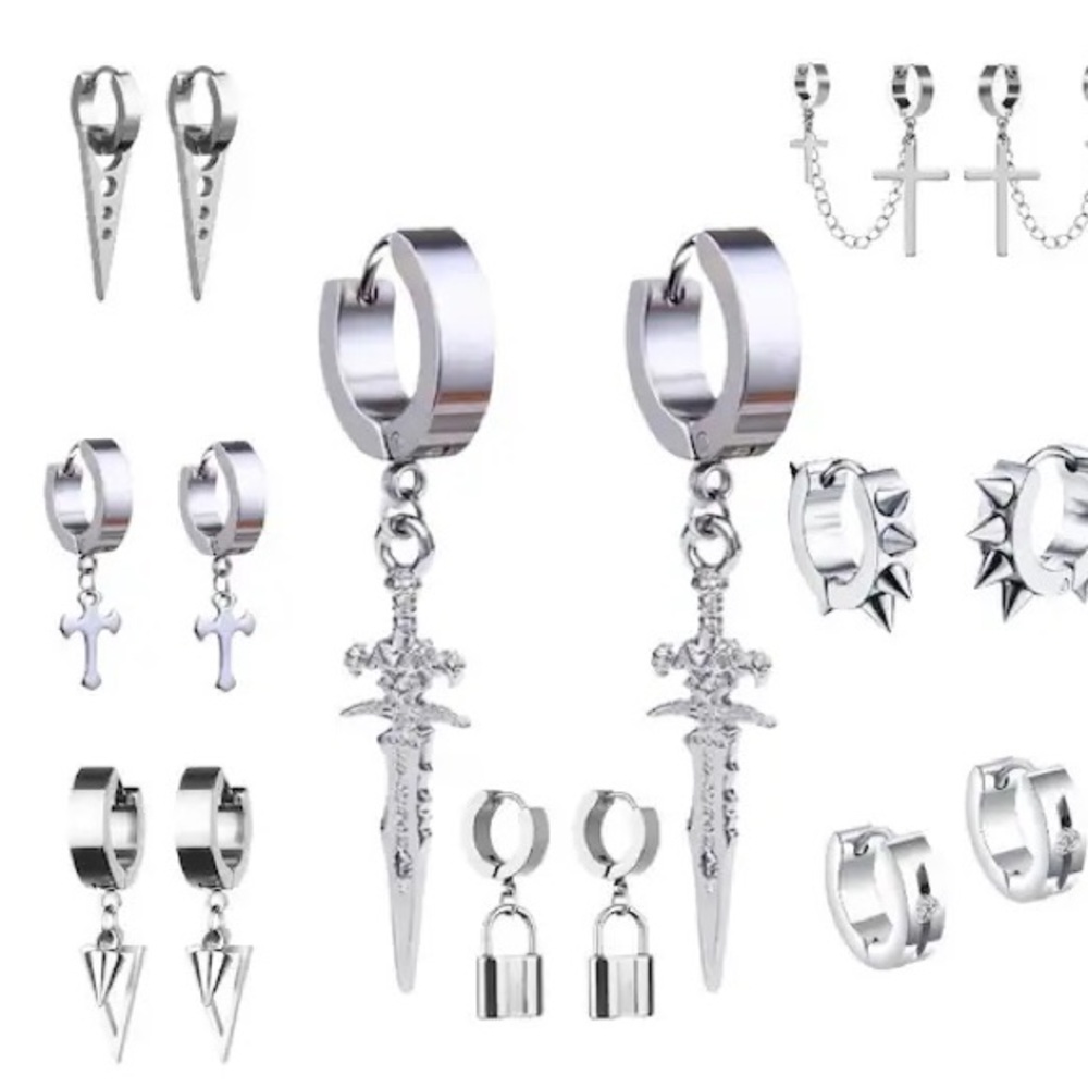 Punk Stainless Steel Mens Hoop Earrings Round Cross Gothic Hip Hop Ear Jewelry